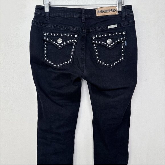 Platinum Plush Womens 7 Rhinestones Lace Up Biker Riding Jeans - Picture 11 of 14